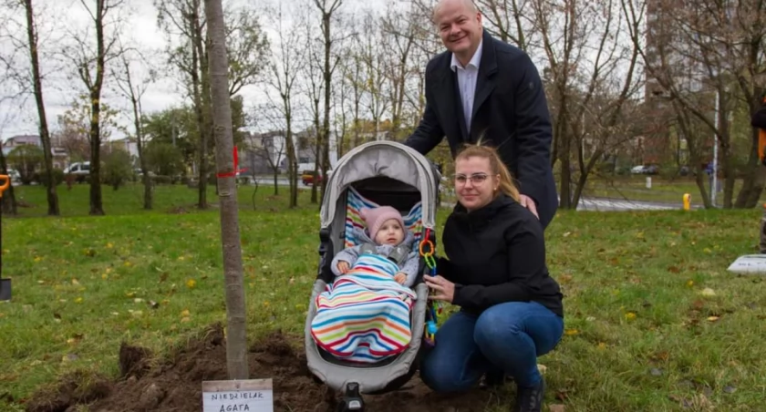 Prezydent Płocka Andrzej Nowakowski podczas sadzenia Drzew Młodych Płocczan