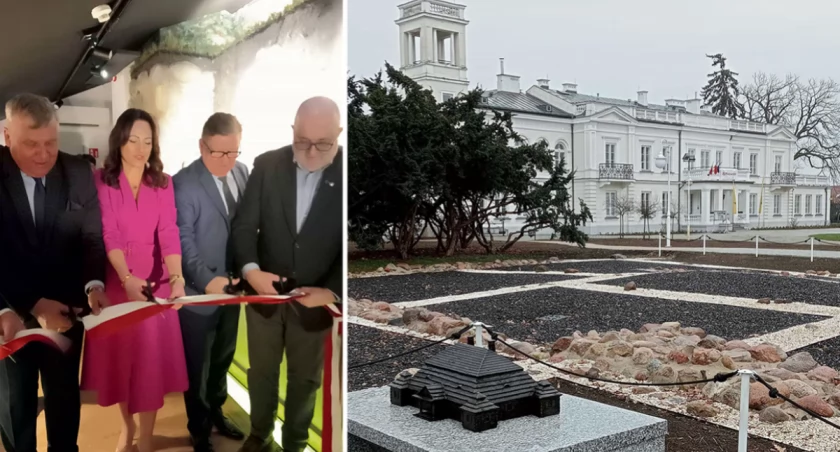 Uroczyste otwarcie nowej ekspozycji. W środku dyrektor ECA Monika Patrowicz. Ekspozycja archeologiczna zaczyna się w parku przed pałacem