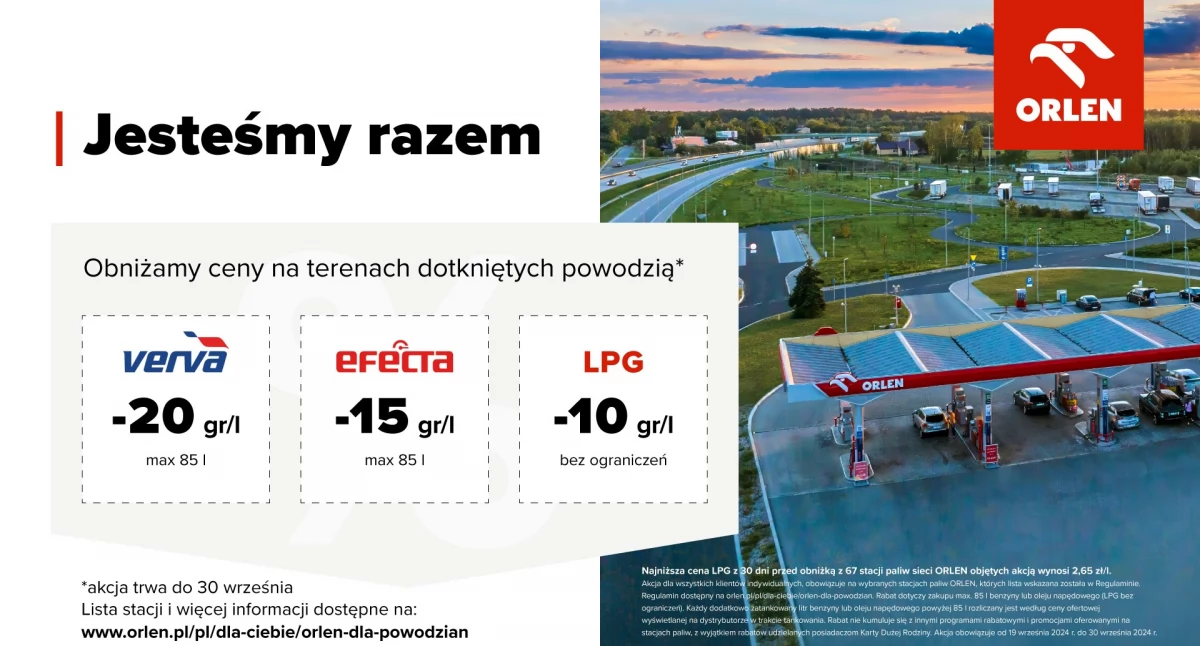ORLEN wspiera mieszkańców terenów objętych skutkami powodzi