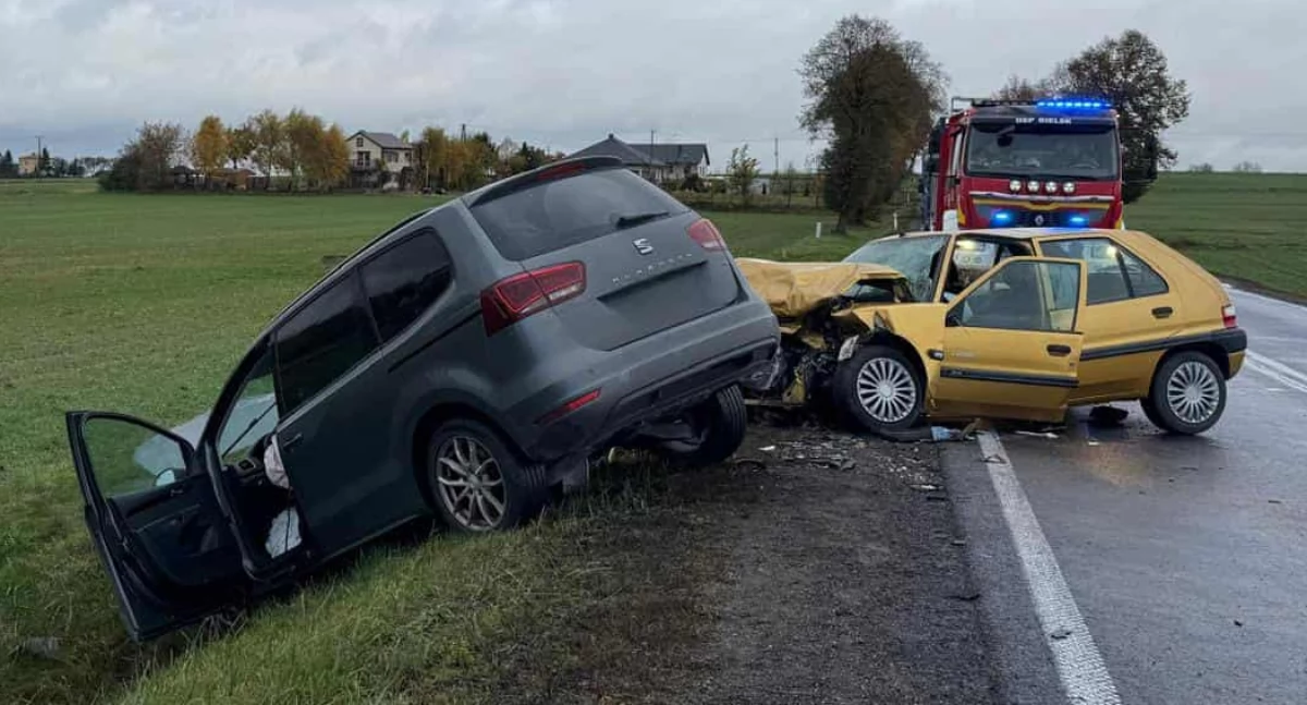 Czołówka na łuku drogi w gm. Bielsk