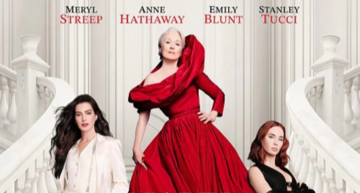 Film i Kino, nowego repertuarze Przedwiośnie Polecamy majówkę Prady” Mirandą Priestley (Meryl Streep) Nigelem (Stanley Tucci) towarzystwie owiec ekscentrycznego pasterza George’a (Hugh Jackman) - zdjęcie, fotografia