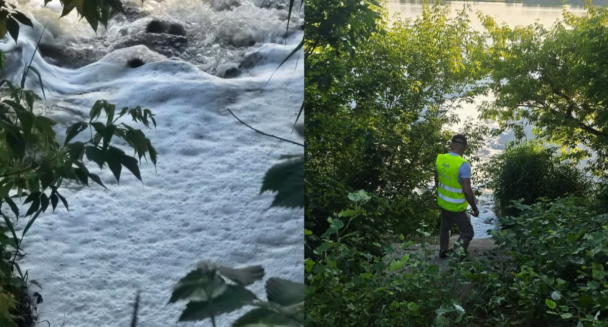Informacje, Skąd dużo piany Inspektorzy WIOŚ sprawdzali doszło zanieczyszczenia Wisły - zdjęcie, fotografia