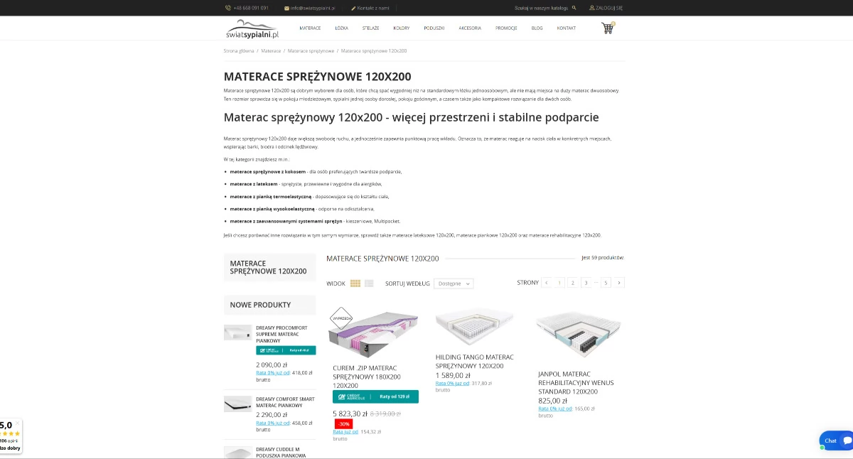 Materace sprężynowe 120x200 - Sklep Świat Sypialni