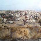 Fragment Panoramy Racławickiej. Zdobycie rosyjskich armat przez kosynierów