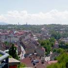 Panorama prawobrzeżnej (polskiej) części Cieszyna i widok na Olzę